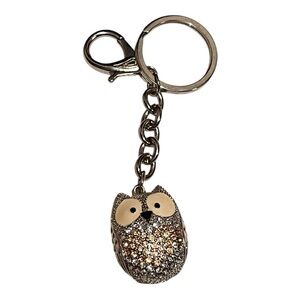 Sparkling Stud Crystal Owl Car Keychain Bag Charm See-Through Hearts Silver Pink